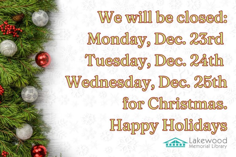 Closed for Dec. 23rd-25th for the Holidays