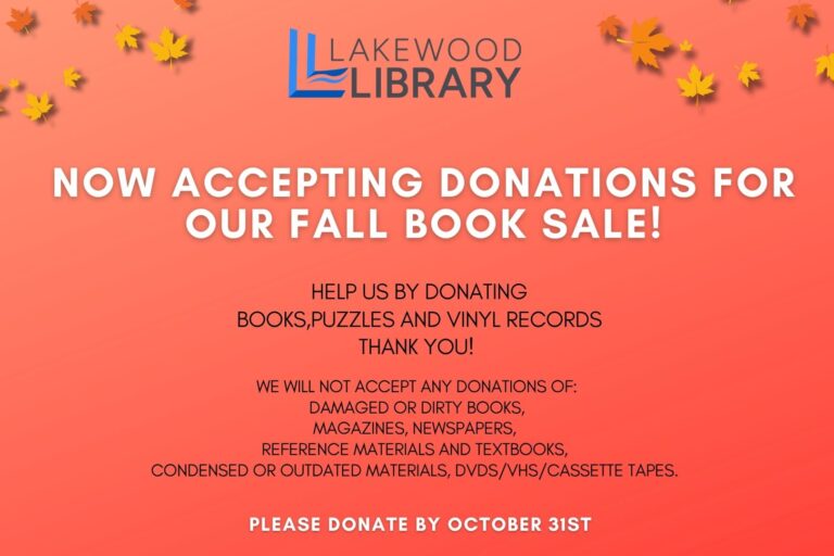 Now Accepting Fall Book Sale Donations